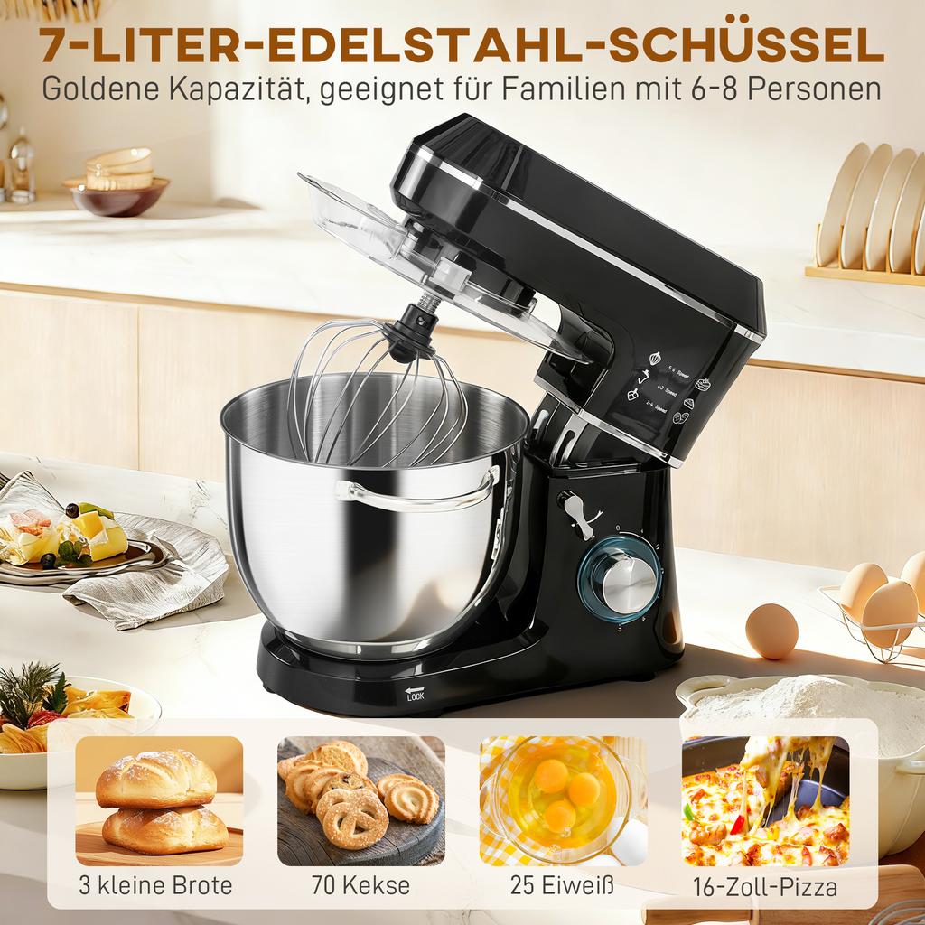 Stand Mixer Kneading Machine with 7L Stainless Steel Bowl 1400W with Tilt Head, Dough Hook, Whisk, Beater