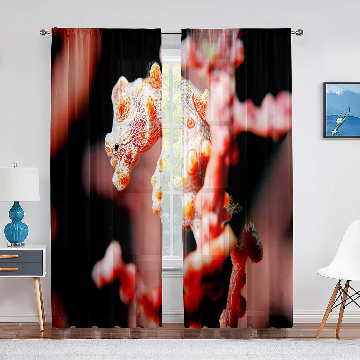 Океан Морской конек Синий Прозрачный Вуаль Шторы Подводная Морская Жизнь Окно Тюль Шторы — фото 11