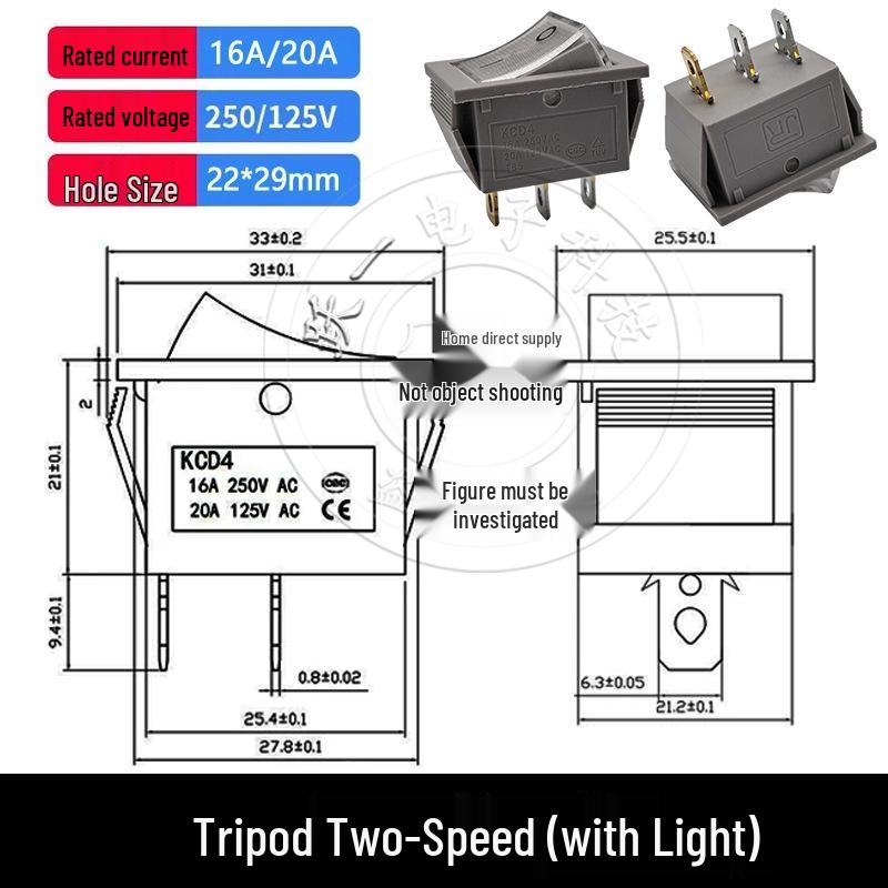 KCD4 High Current Rocker Switch, 4-Pin/6-Pin, 2-Position, 16A 250V, Size 25x31mm