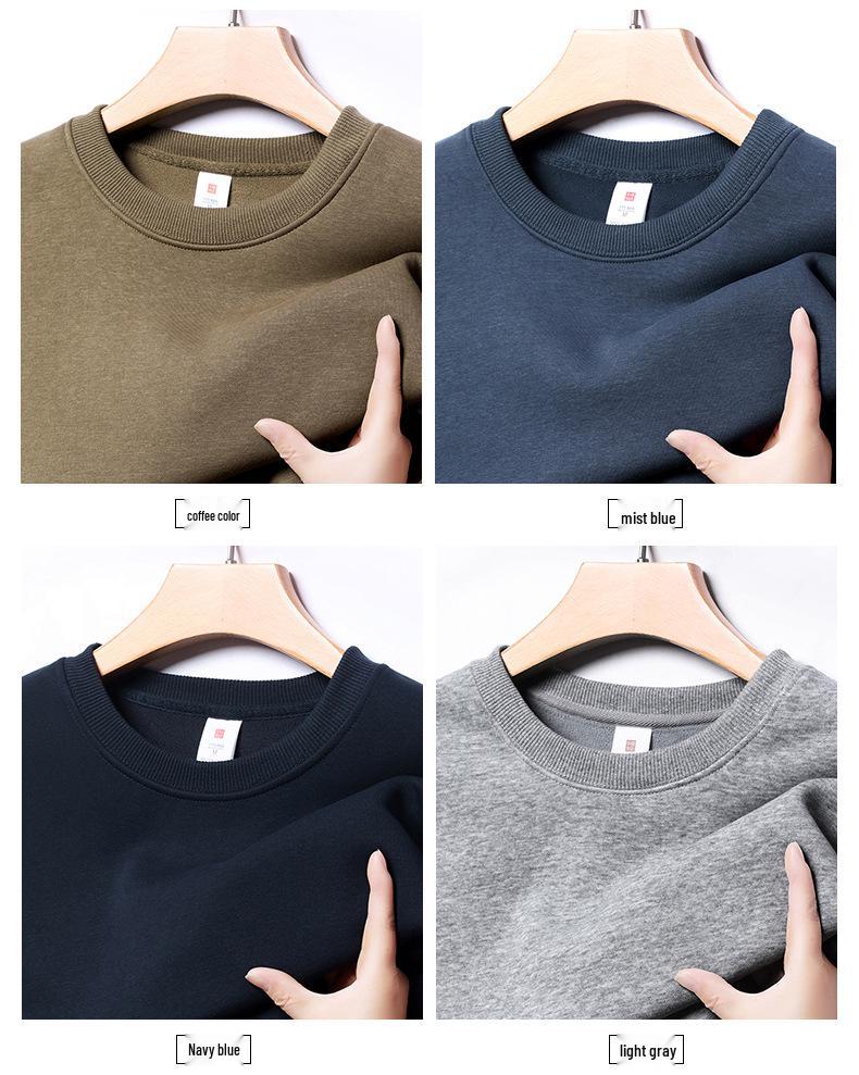 Herren Schwergewicht Baumwoll Hoodie 420g: Winter Einfarbige, Lockere Drop-Shoulder, Rundhals, Mit Samt gefütterte, Langarm Basisschicht