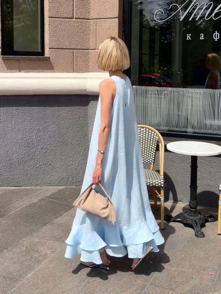 European and American foreign trade women's clothing 2026 summer new vacation sleeveless loose casual solid color ruffle edge dress