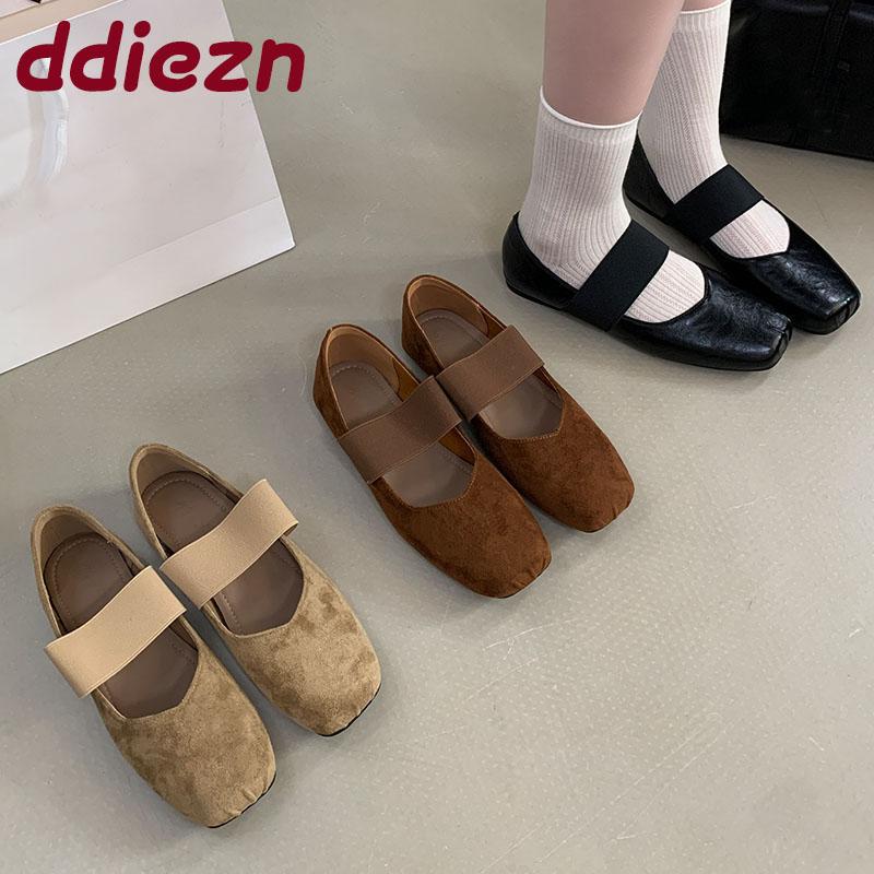 Fashion Fashion Elastic Band Ladies Mary Janes Flats Shoes Casual Female Square Toe Footwear Shallow Women Flats Slip On Shoes