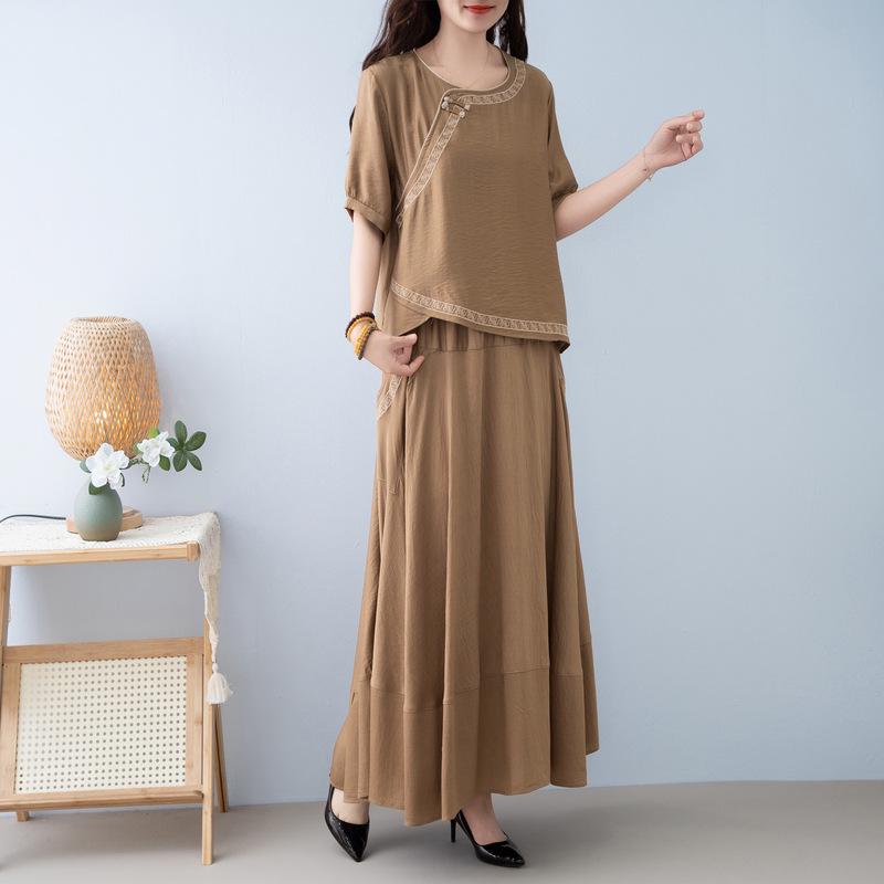 Fashionable Ethnic Midi Skirt Two-Piece Set for Women (2025 Summer)