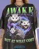 Awake But At What Cost Opossum Possum Comfort Colors® Tshirt, Funny Animal Meme Chaotic Wildlife Nature Trash Animal Vintage Bootleg 90s Tee