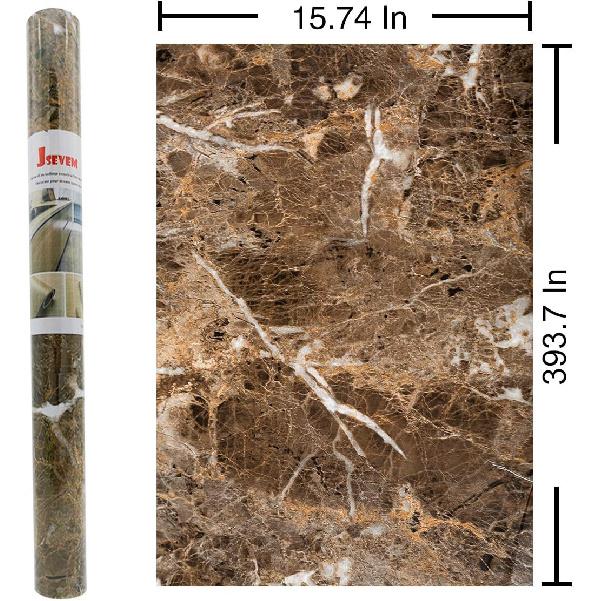 JSEVEM 16"×394" Thick Brown White Marble Wallpaper Peel and Stick Waterproof Brown Marble Contact Paper Vinyl DIY Faux Granite Furniture Tile