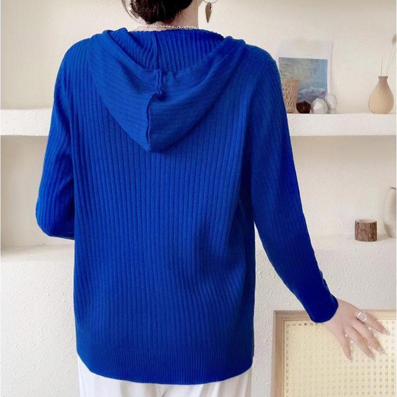 Pulover cardigan din tricot franțuzesc pentru femei, toamnă și primăvară, design cu glugă, pulover solid cu mânecă lungă, cardigan, top feminin