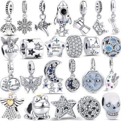 Real 925 Silver Color Firefly Snowflake Starry CZ Shiny Charms Pave Beads Fit Original  Bracelets For Women Fine Jewelry