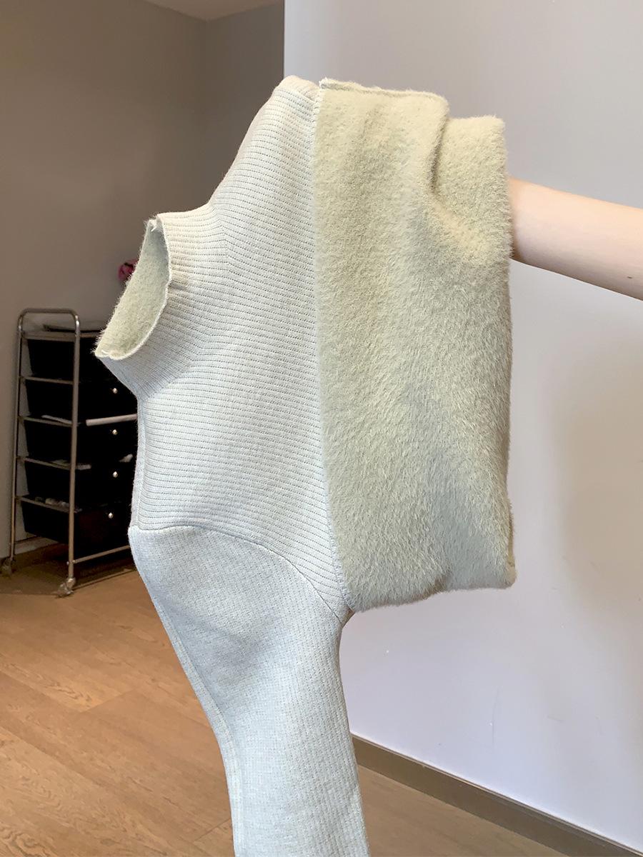 

Женский цельный флисовый свитер с утолщенным низом, весна 2025, имитация норкового меха, облегающий, полуприлегающий воротник, трикотажный верх XL