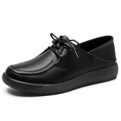 Genuine Leather Shoes for Women Slip On Flats Ladies Loafers Lace Up Flat Shoes