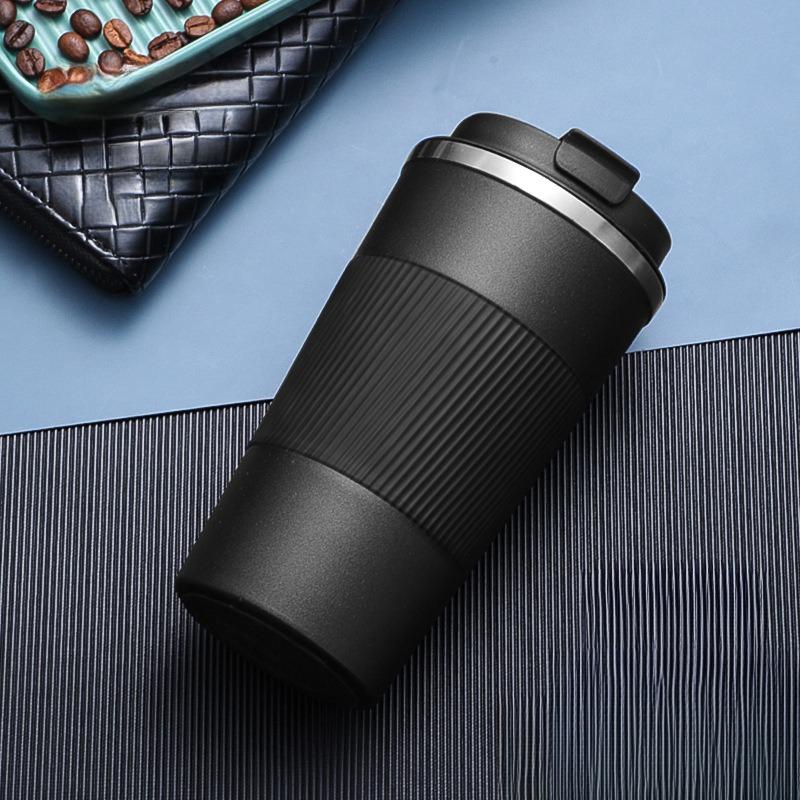 

304 Stainless Steel Coffee Mug with Lid Double Wall Vacuum Tumbler Non-slip Sleeve Reusable Travel Coffee Cup for Hot Cold Drink 380ml чёрный