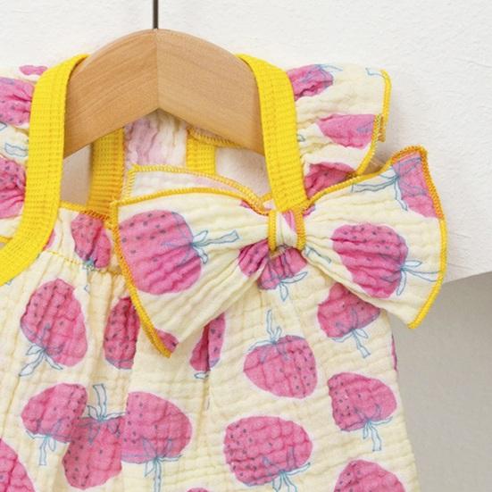 Cute Strawberry Pattern Dog Dress Ruffle Sleeveless Princess Dress with Bow Summer Breathable Puppy Outfit for Small Dogs Cats