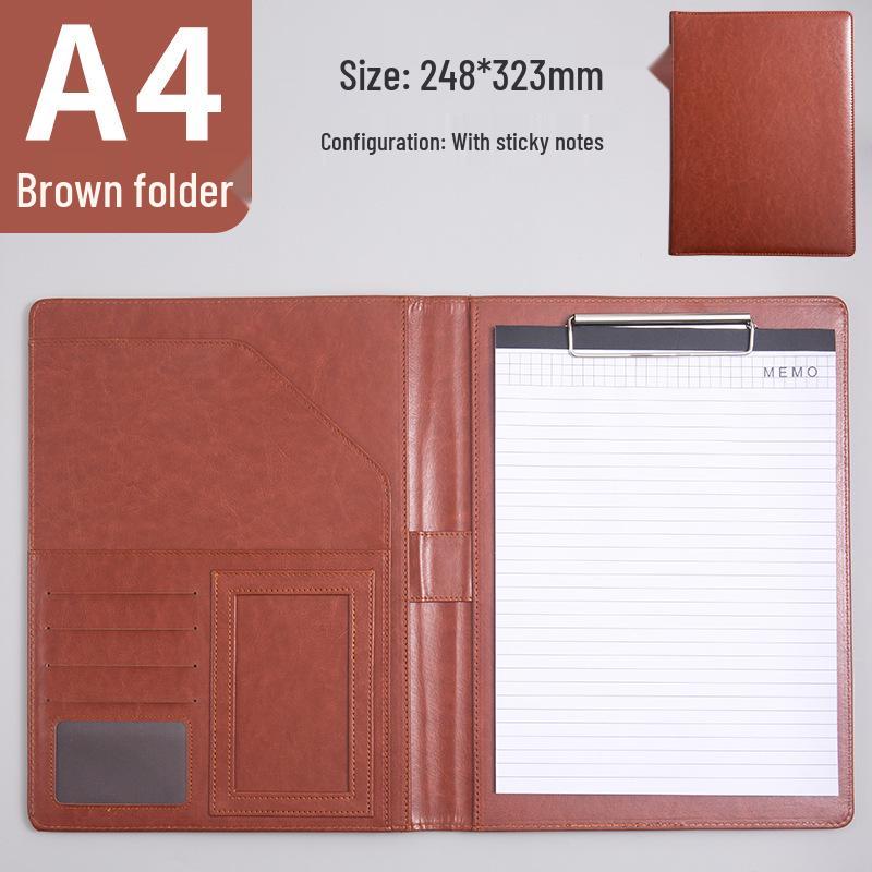 Premium A4 Faux Leather Folder with Magnetic Buckle & Document Clip for Business Meetings