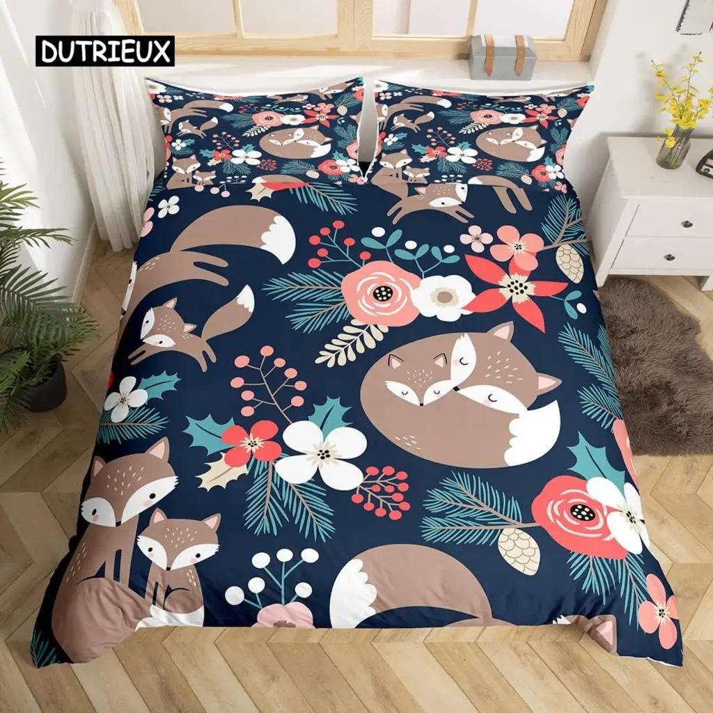 

Пододеяльник с изображением мультяшной лисы, короля и королевы, прекрасный оранжевый комплект постельного белья с изображением животных и цветов для детей и девочек, 23 шт., полиэстеровое одеяло 70x133cm 2pcs