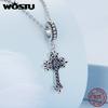 WOSTU 925 Sterling Silver Black Zircon Hollow Cross Charms Pendant Moon Swan Bead Fit Women Bracelet Necklace DIY Jewelry Making
