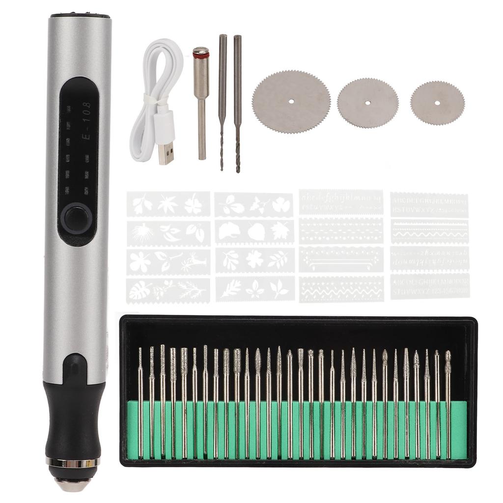 08 Electric Engraving Pen, Rechargeable Cordless Engraver with 4.Lithium Battery, Lightweight Aluminum Alloy Ergonomic Grip, for Jewelry Glass W