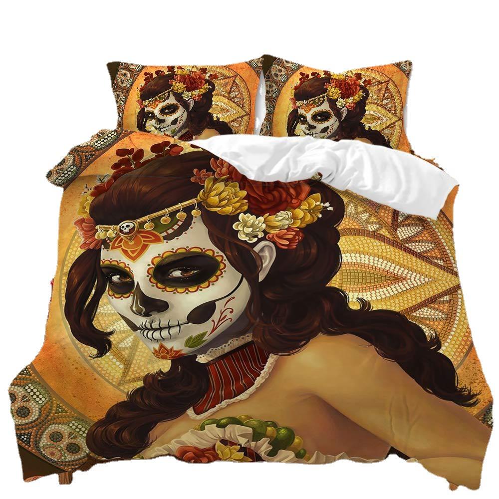 Popular Skull Halloween Home Textile Kit Bed Three-piece Quilt Cover Sheet