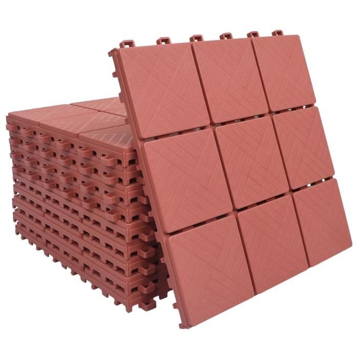 VidaXL Carreaux de terrasse 10 pcs Rouge 30,5x30,5 cm Plastique