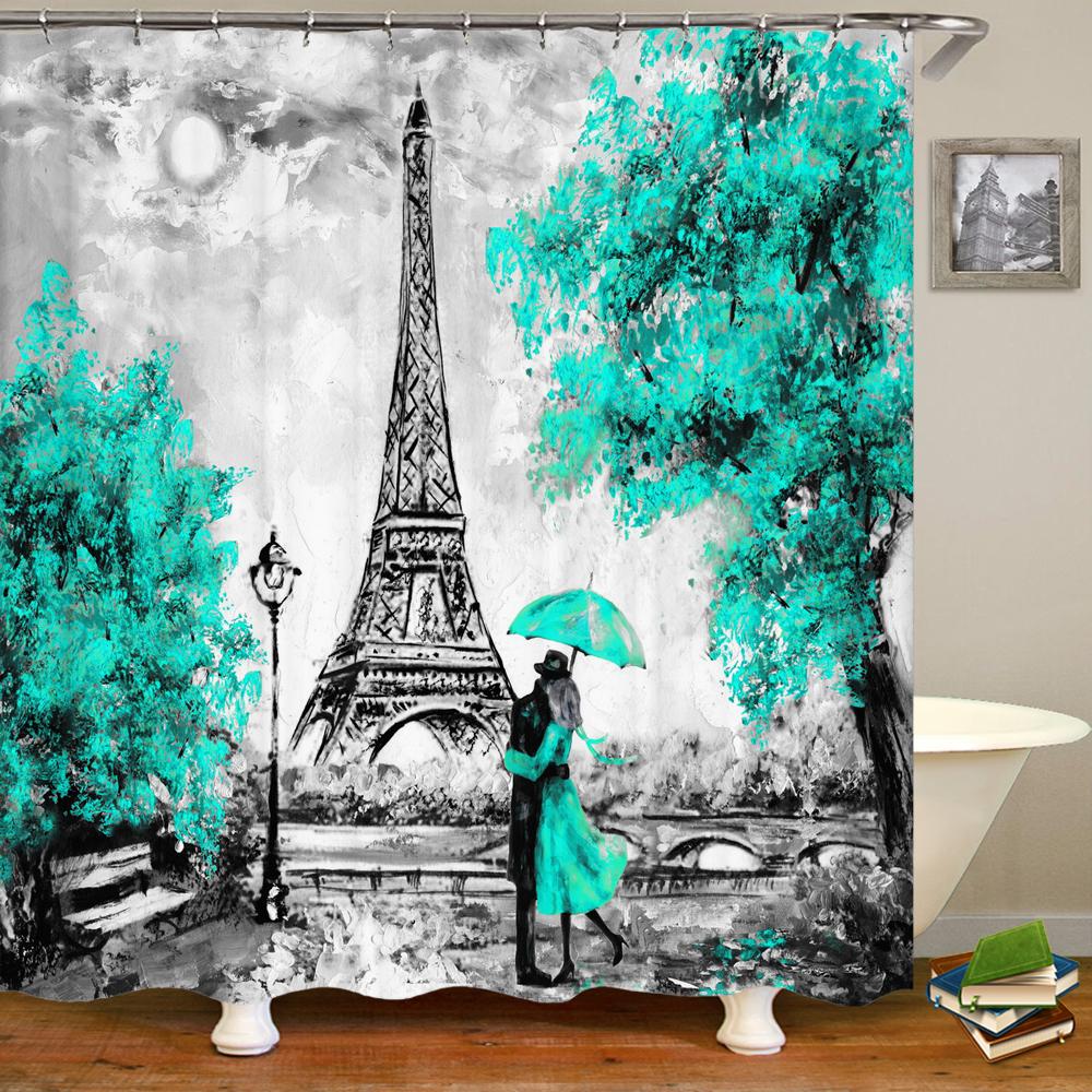 Wieża Paryska Krajobraz Paryża Zasłony Prysznicowe Łazienka Wodoodporna Zasłona Kąpielowa Tkanina Poliestrowa Zasłona Kąpielowa 180*180cm