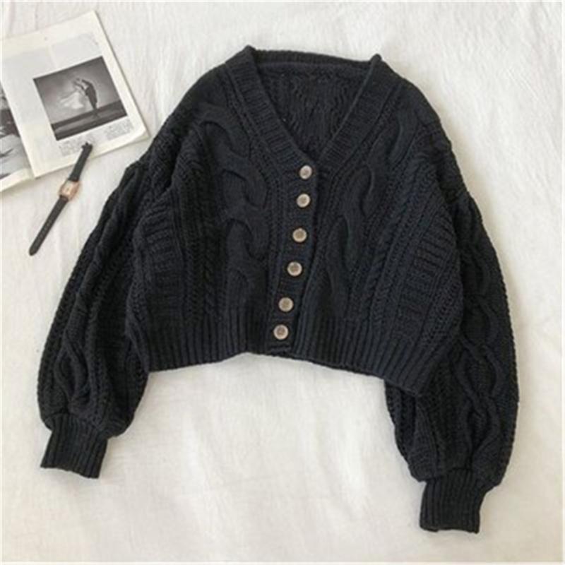 New Autumn and Winter V-neck Long Sleeved Cardigan Casual Sweater Retro Women Coats Elegant Single-breasted Cropped Simple Knitwear Clothing