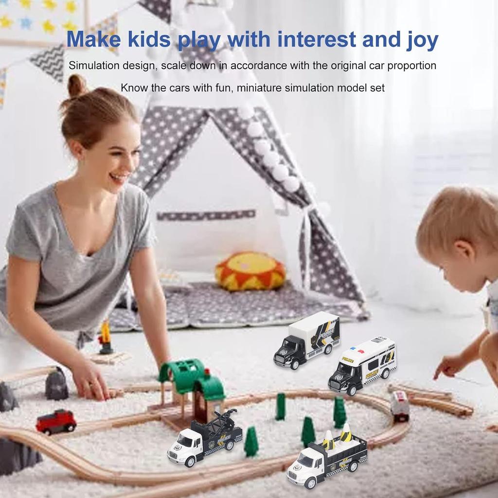 4pcs Pullback City Car Model Set Alloy Cars Toy Play Set City Series Opened Doors Truck Model Toy