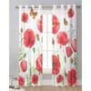 Röda Akvarell Vallmoblommor Skira Gardiner för Vardagsrumsdekoration Fönstergardiner för Kök Tyg Voile Organza Gardiner