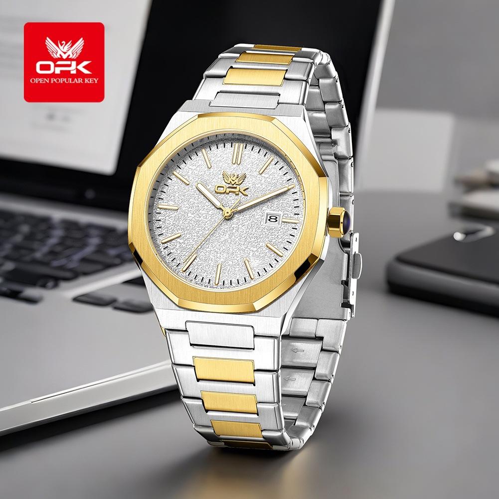 OPK Watch Octagonal Steel Belt Men's Watch Single Calendar Luminous Quartz Watch