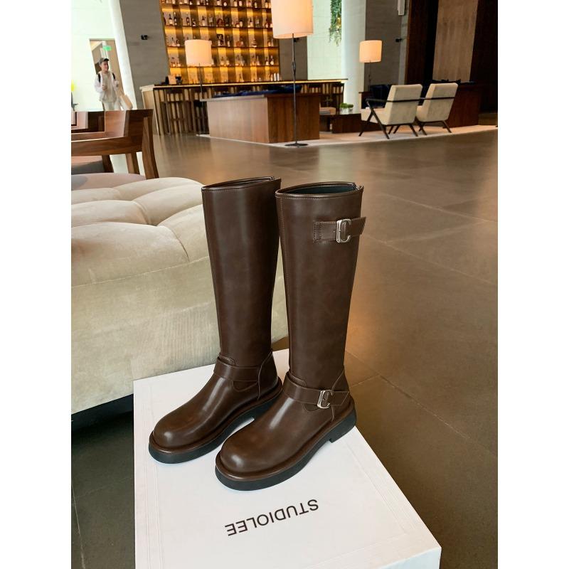 

~ Осень и зима новые круглый носок пряжка на толстом каблуке, но до колена задняя молния средней высоты рыцарские сапоги 40