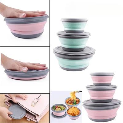 Ciotole pieghevoli in silicone, contenitori pieghevoli con coperchi, elementi essenziali per campeggio all'aperto e viaggi portatili per cibo e acqua