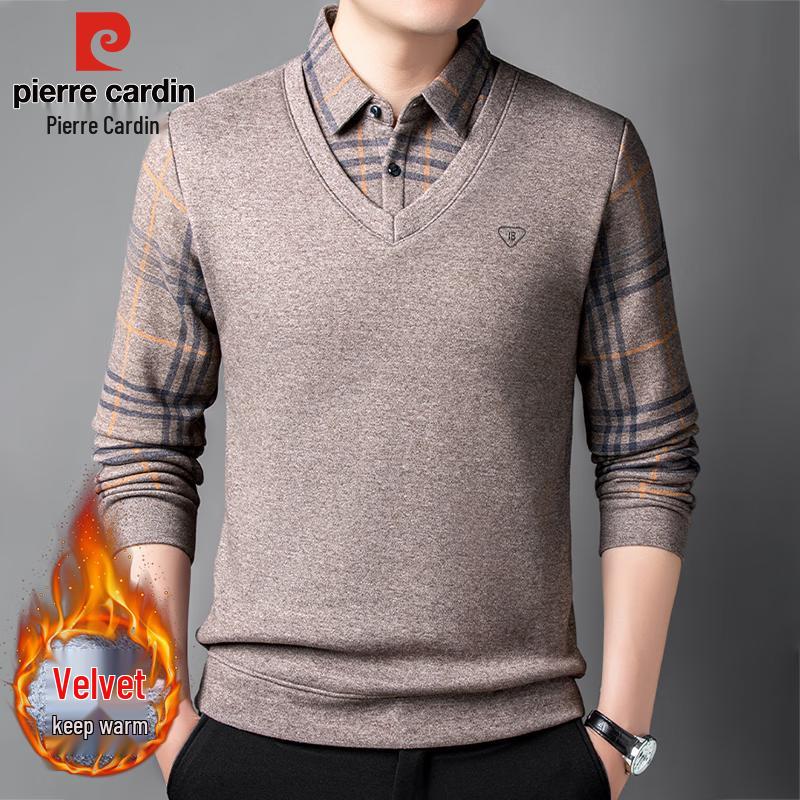 

Pierre Cardin Men s Faux Two-Piece Shirt Collar Lined Sweater 2XL