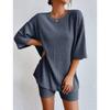 Women's Spring Solid Color Casual Outfit, Crew Neck Loose Top & Shorts Two-Piece Set