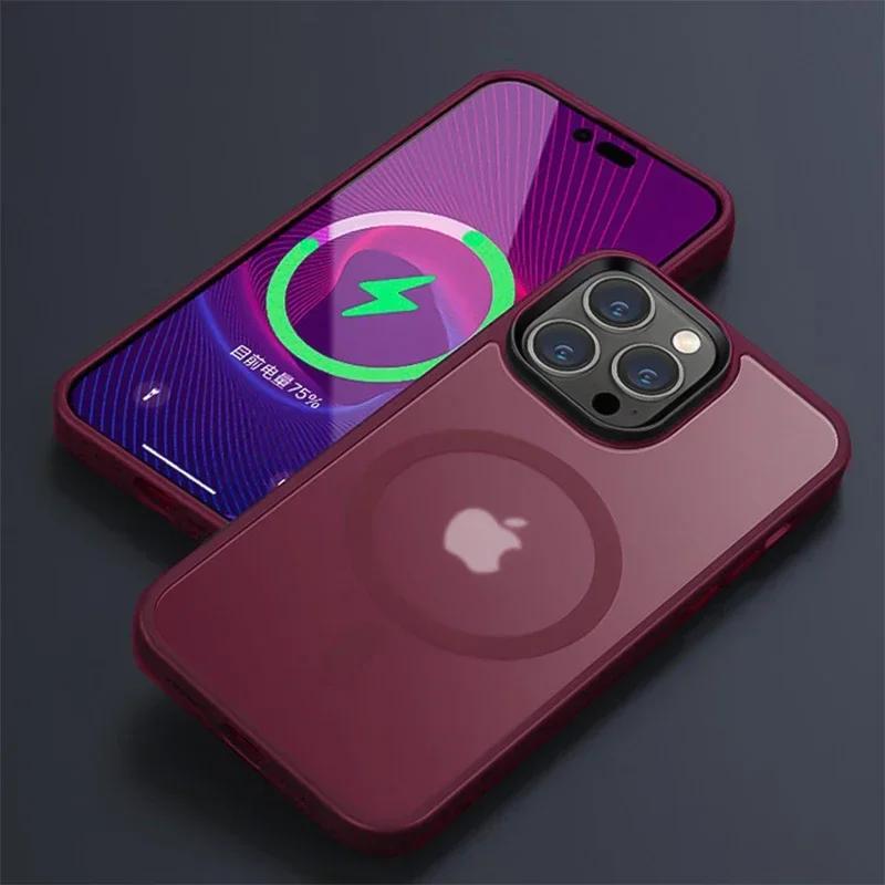 Luxury Matte Magnetic For Magsafe Translucency Case For iPhone 15 14 13 12 11 Pro Max 14 Plus Wireless Charge Shockproof Cover