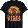 Vibes Reconnaissantes Dinde Arc-en-ciel Drôle Rétro Thanksgiving T-shirt Femme