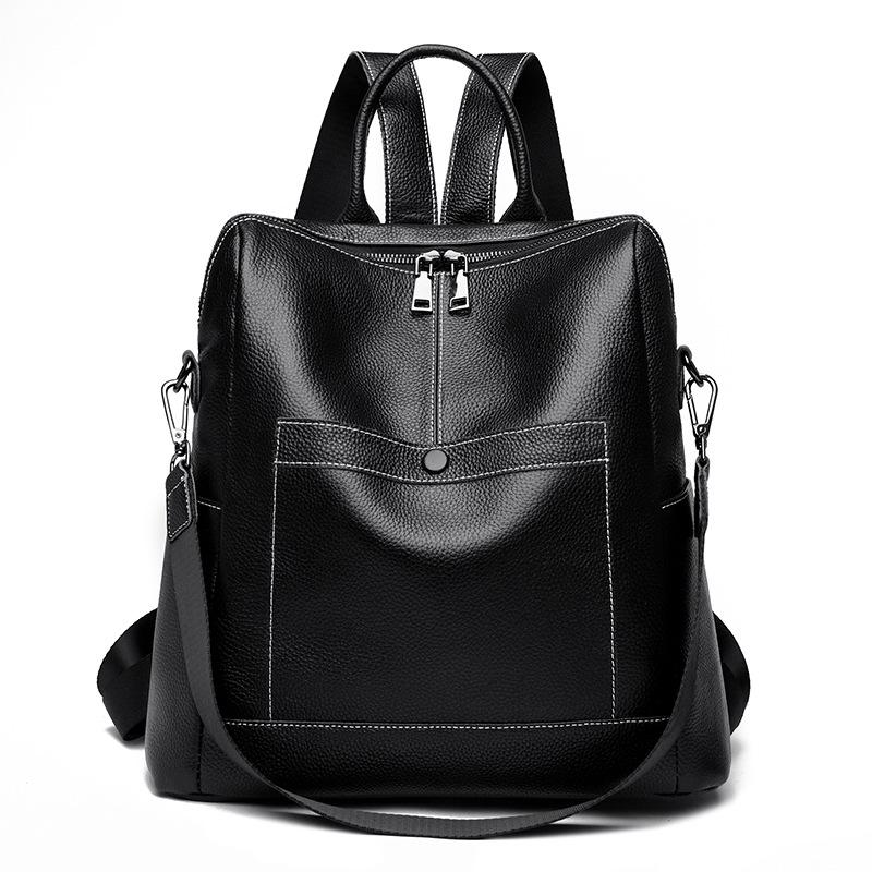 

Рюкзак из натуральной кожи Модный и повседневный Рюкзак большой вместимости Кожа коровы Большая сумка чёрный