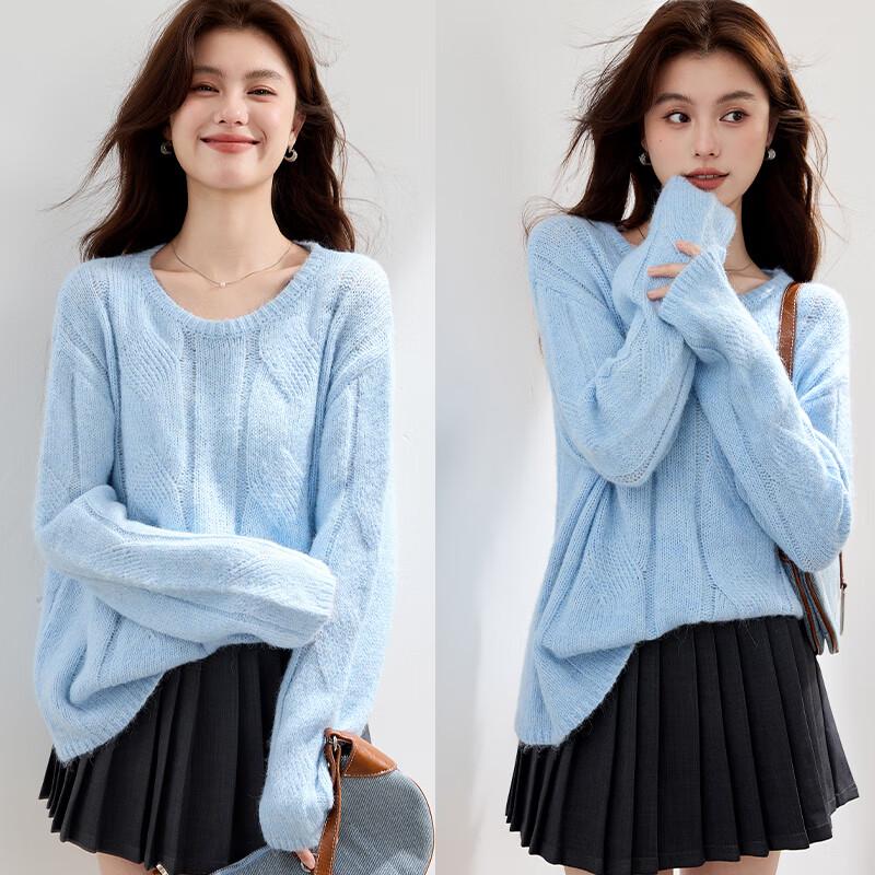 VICTORIA&VERA Women's Fall Wool Blend Round Neck Sweater