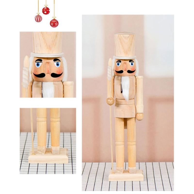 Classical Wooden Festival Nutcrackers Statue With Detailed Carving 38cm Unpainted Soldier Figure Ornament Seasonal Item