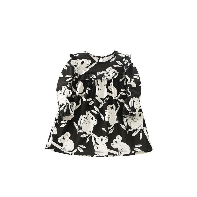 

Girls Dress New Autumn Style Long-Sleeved Base Shirt Stylish Round-Neck Printed Children S Clothing 140cm чорний