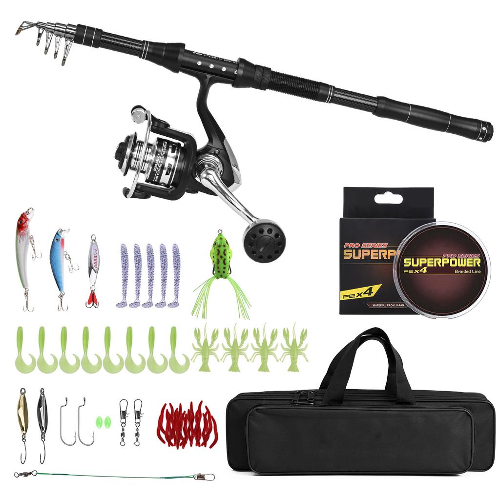 Fishing Rod and Reel Combo Portable Fishing Rod With Fishing Line Lures Carry Bag