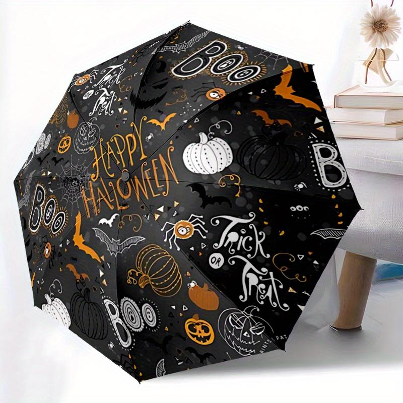 1pc Happy Halloween Automatic 3 Fold Umbrella Design, Cute Cartoon Pattern, Portable Outdoor Umbrella, Perfect, Holiday Gift .Z055