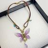 French Vintage Purple Butterfly Necklace New Chinese Ethnic Tassel Choker Versatile Elegant Women Clavicle Chain Gift