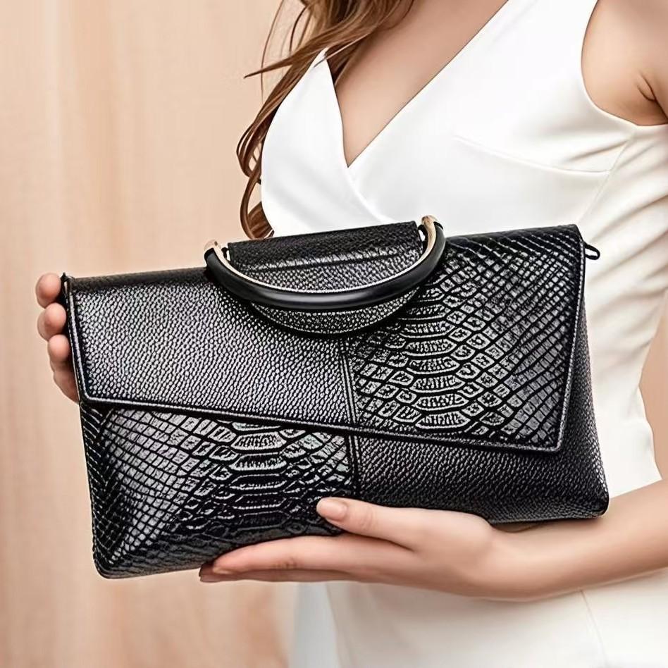 Leather Handbag, Clutch Bag, Large-capacity Banquet Handbag, Crocodile Print, Fashionable and Elegant Lady's Crossbody Bag