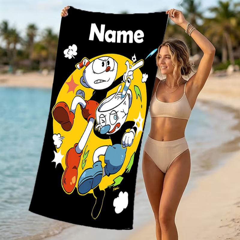 Customizable personalized beach towels Cuphead themed designs.Suitable for the beach, yoga, sports;ideal as beach accessories