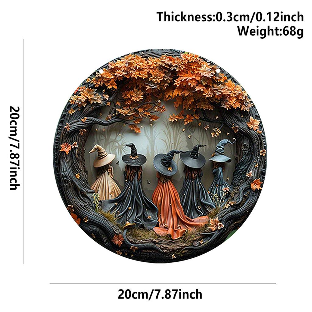 Five Witches Horror Welcome Sign Wear Resist Halloween Wreath Decoration Hanging Circular Sign for Halloween Theme Scene Party