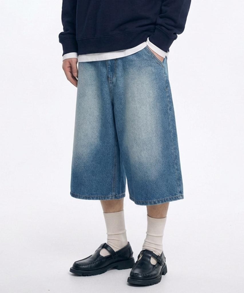 SEVENSELAH Autumn Length Bermuda Denim Pants Blue