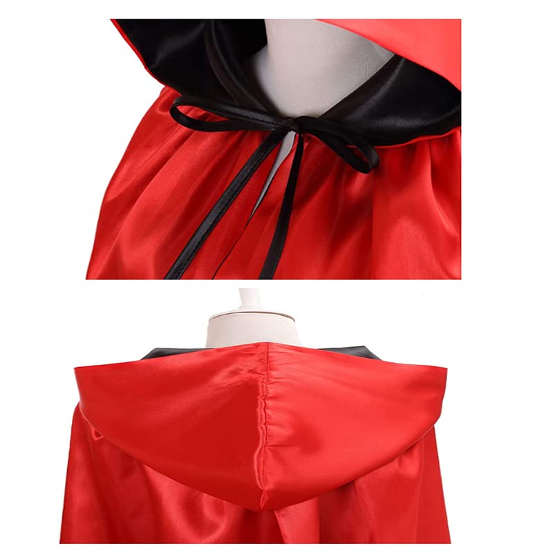 JUTOSU Halloween Cape, Dracula Style, for Kids and Adults, Makeup Costume Prop, Devil, Vampire, Wizard, Red and Black Reversible, Unisex Cape Robe,