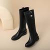 Krazing Pot Cow Split Skin Round Toe Med Heels Knight Boots Size 46 Size 45 Zip Plus Size Women Sewing Thigh High Boots