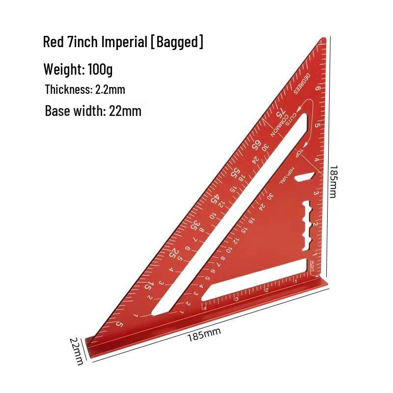 7/12" Aluminum Triangle Ruler: Woodworking, Imperial/Metric, Black Oxide, 90°/45° Right Angles.
