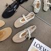 Internet Celebrity Round Head Buckle with Ballet Shoes Women's Mesh Flat Bottom Hollow Mary Jane Single Shoes Fishing Net Shoes Sandals