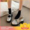 Bow thick high-heeled small leather shoes women's summer new Japanese jk heightening French versatile Mary Jane single shoes