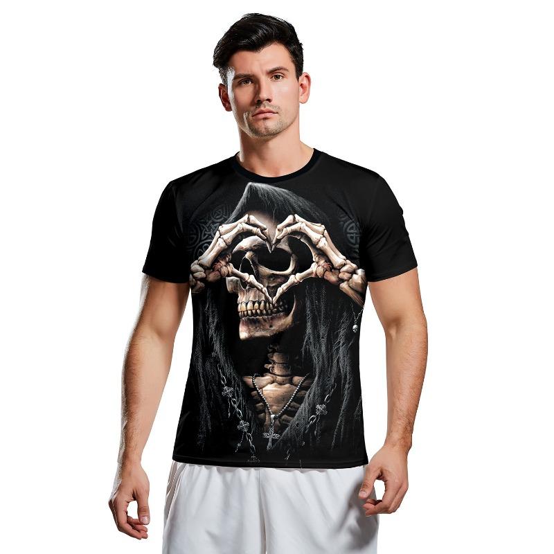 Source, Hot Selling Halloween Ghost Festival Skull Horror Digital Printing Short Sleeve Bottom Shirt