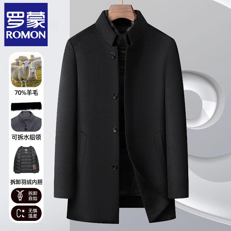 

Romon Men s Mid-Length Wool Coat with Mink Collar & Goose Down Liner L
